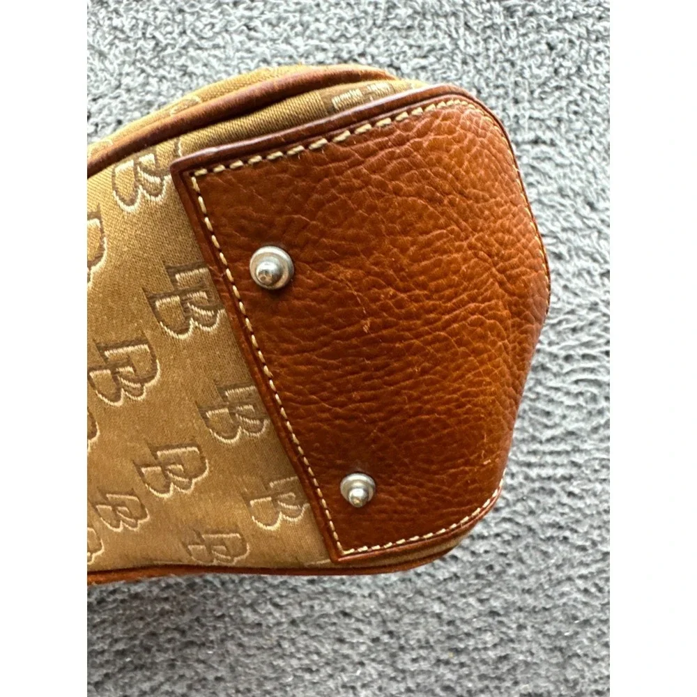 Dooney & Bourke Women's Logo Monogram Canvas Leather Trim Top Handle Bag Brown
